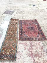 Hand knotted rugs, dimensions 190x126cm & 278x62cm postage cat D