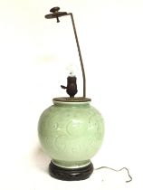 Antique Japanese Celadon vase lamp , 54cm tall. Postage category D- NO RESERVE