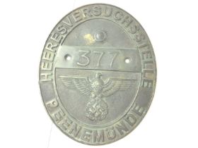 WW2 Army testing center Peenemunde 377 reproduction plaque. 19x15.5cm Postage cat B