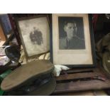 A case of army uniform items, photographs etc plus a camouflage tent in carrying bag.