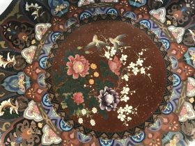 A Chinese cloisonnÃƒÂ© charger the central design with birds and flowers. 44 cm .