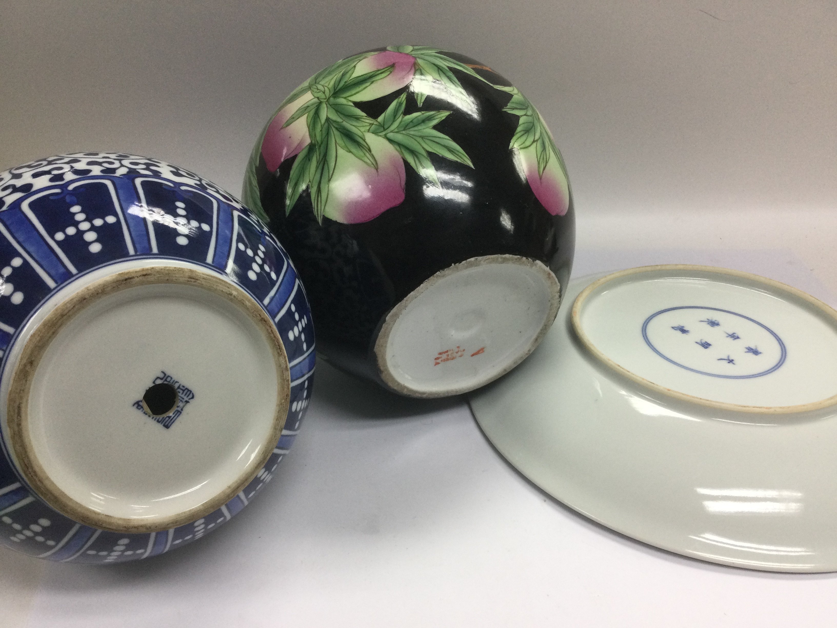 Three Chinese porcelain items comprising a blue and white double gourd vase converted in to a - Image 2 of 2
