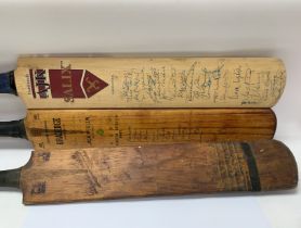 3 vintage cricket bats, 2 signed examples to inclu