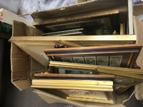 A box containing a quantity of pictures framed cigarette cards and photo frames (a lot) NO RESERVE