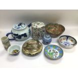 A mixed lot of Chinese ceramics including a blue and white teapot, bowls etc. Shipping category D.