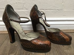A pair of brown vintage Terry de Havilland of London animal skin platform shoes