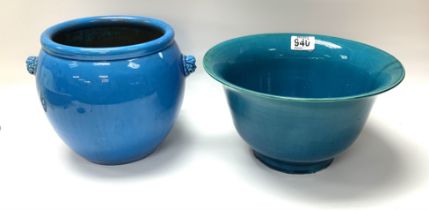 A large Chinese Turquoise blue jardiniere with lio