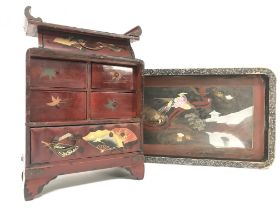 Vintage Japanese decorated tray and a lacquered sm
