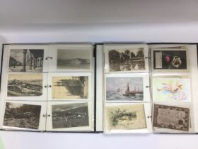 Two albums of vintage postcards and a further album of prints, paintings and other ephemera.