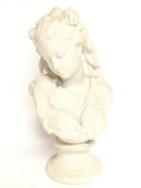 A Bisque porcelain bust of a lady , has Ben restored 24cm tall. postage category D. NO RESERVE