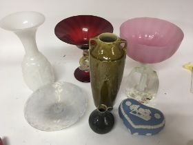 Two examples of 20th century studio art pottery coloured art glass and other ornaments.- NO RESERVE