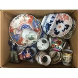 A box of mixed Oriental ceramics comprising vases, plates, cups etc.