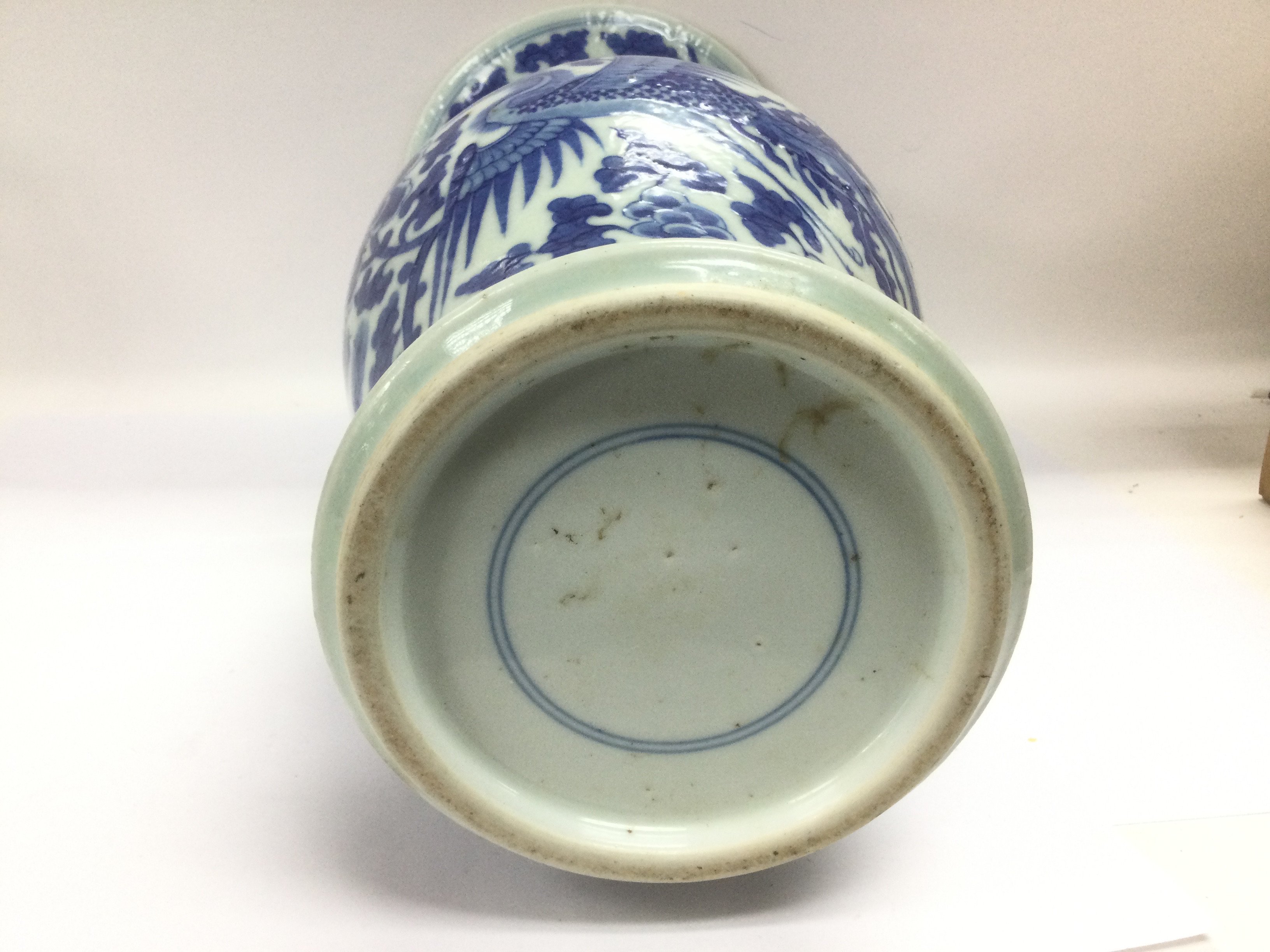 A blue and white Kangxi vase with a flared rim above a baluster body, approx height 46cm. Shipping - Image 2 of 2