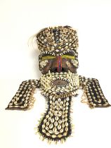 African tribal shell carved wood mask, approximately 36cm tall. Postage cat C
