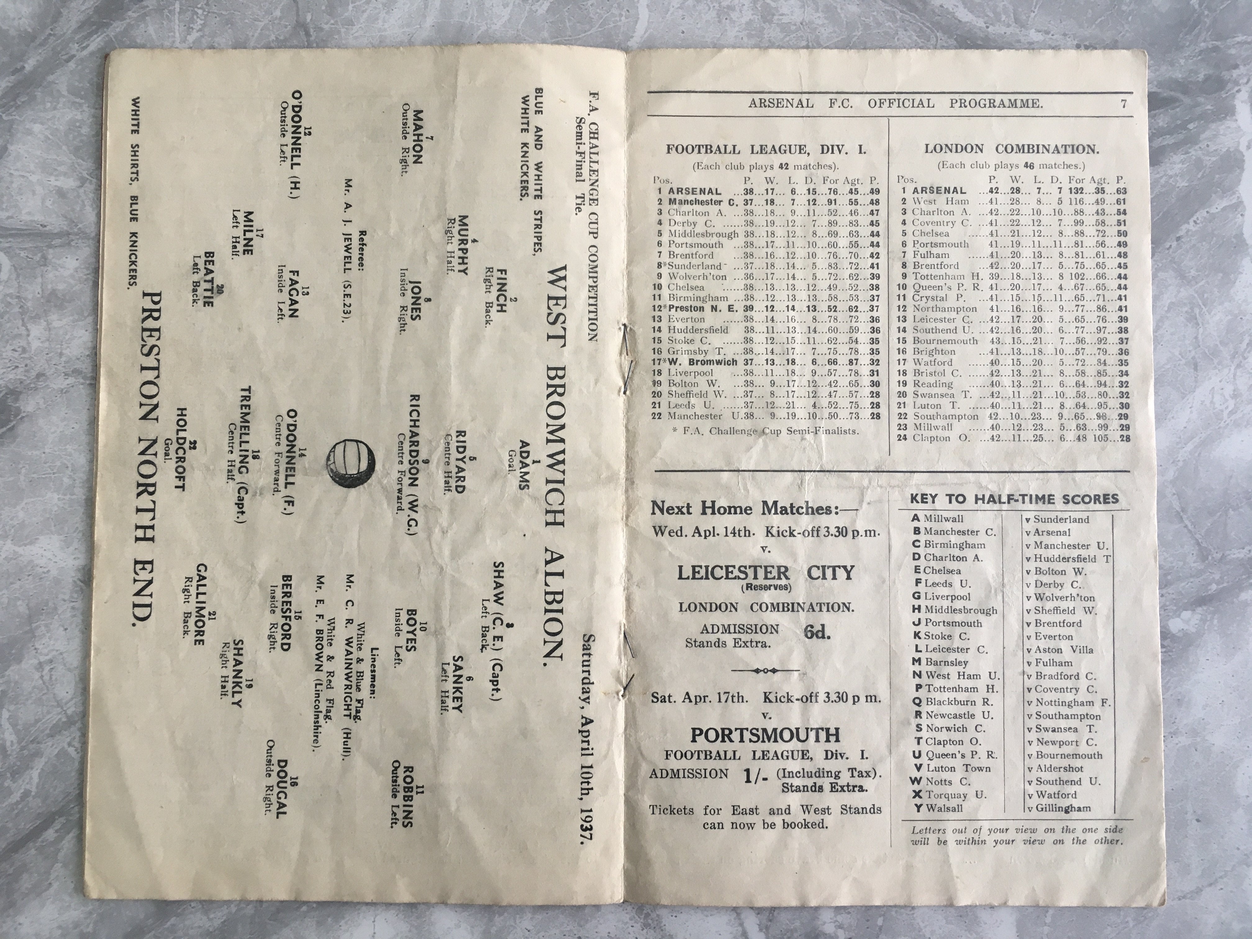 1937 FA Cup Semi Final Football Programme: West Br - Image 2 of 2