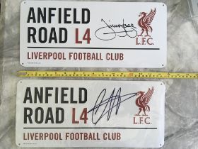 Liverpool Player Signed Anfield Road Street Signs: