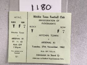 62/63 Hitchin v Arsenal X1 Football Ticket: Unused