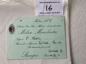 1969 European Cup Semi Final Press Ticket: AC Mila