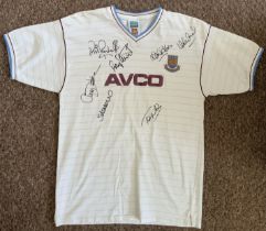 85/86 West Ham Signed Football Shirt: White Avco r