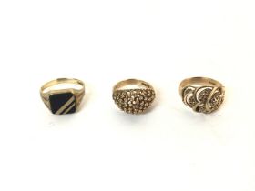 A collection of three 9ct gent rings. 11.60g total