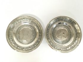 A pair of silver hallmarked coin dishes , postage