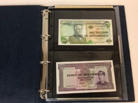 A collection of world bank notes including Turkish