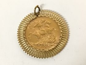 A 1914 Melbourne mint mark gold sovereign in a 9ct