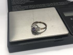 9ct gold diamond cluster and amethyst set ring 50p