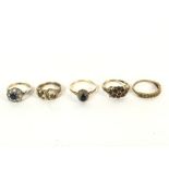 A collection of 5 9ct gold rings all set with vari