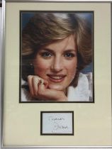 A framed and glazed signature and photo of Lady Di