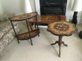 Three Italian inlaid walnut marquetry occasional t