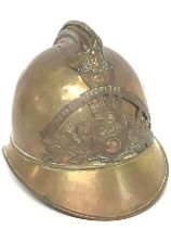 Vintage French Firemans brass helmet, postage cate