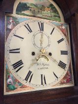 A mahogany long case clock the painted arched dial with Roman numerals W prybus Caistor .