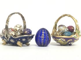 A pair of Faberge style Winter egg baskets with an