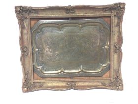 An Antique tray engraved with family crest Coat of