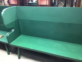 A green plank settle Modern bench in a green oil paint, Sue Skeen the new craftsman
