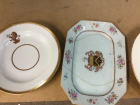 A Minton bowl and two Chinese armorial plates .