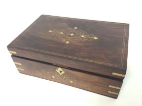 Mahogany box with brass inlay and key, dimensions