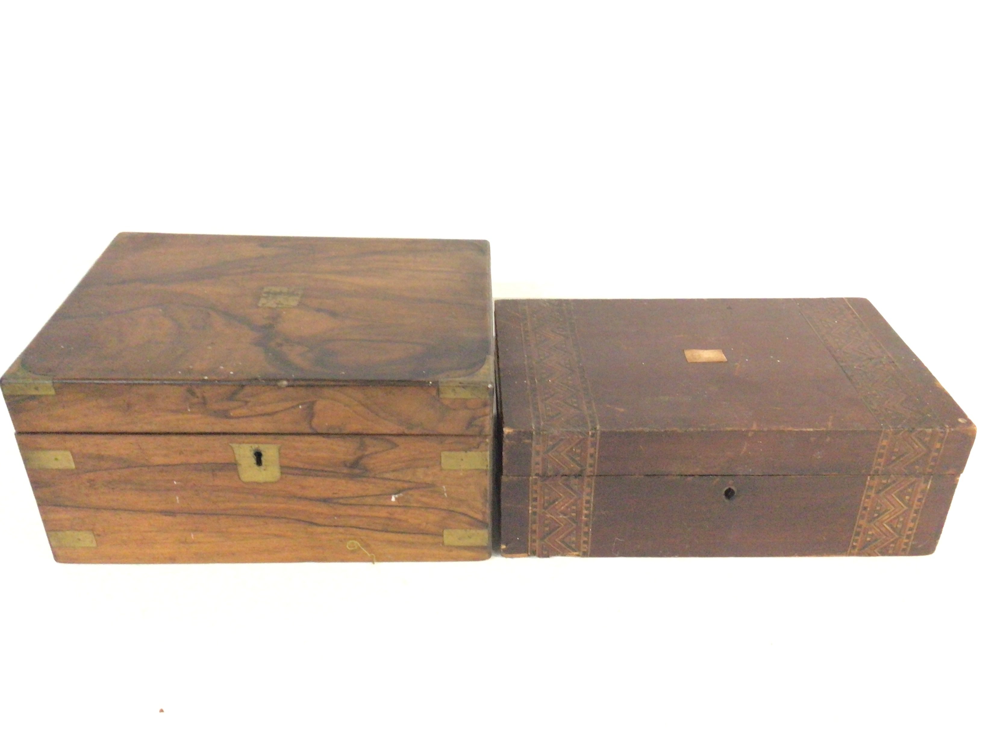 Two vintage writing boxes. One with small inkwell.