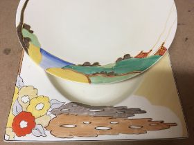 Two Clarice Cliff plates decorated with fur trees