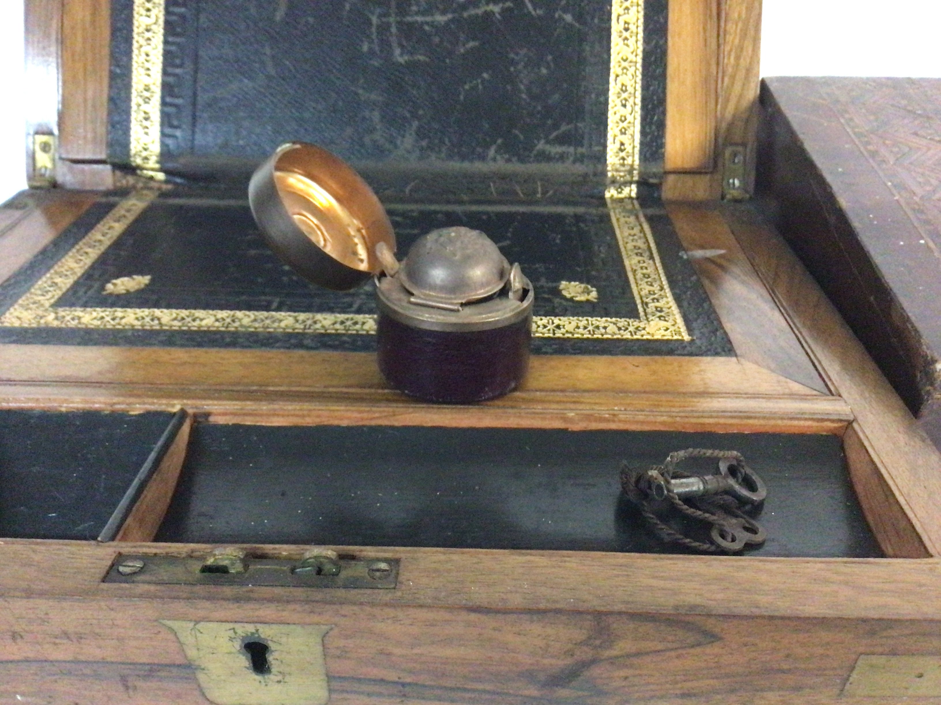 Two vintage writing boxes. One with small inkwell. - Image 3 of 3