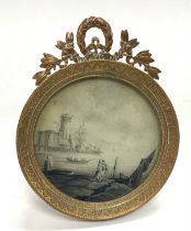 A small gilt framed hand painted monochrome port s