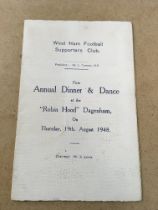 A signed West Ham 1948 Dinner and Dance Menu with