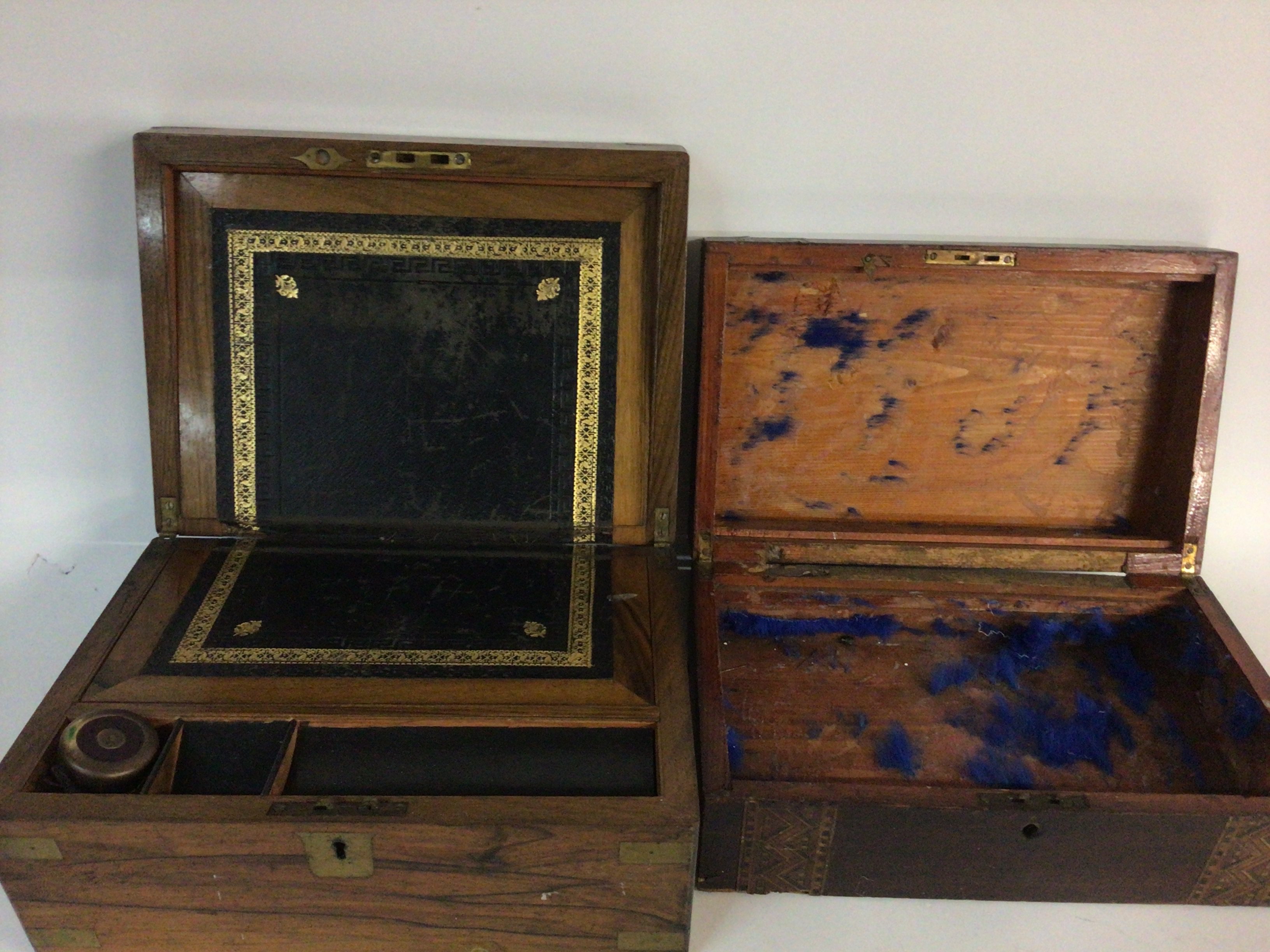 Two vintage writing boxes. One with small inkwell. - Image 2 of 3