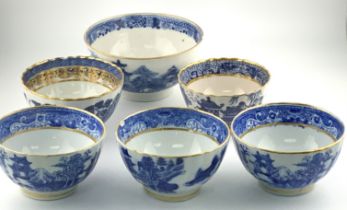 6 Chinese Export porcelain bowls with blue and whi