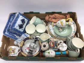 A box of ceramics including Wedgwood tea ware, a b