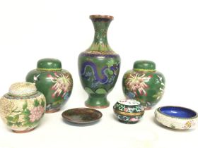 A collection of Cloisonne porcelain including vase