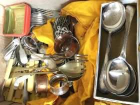 A box of silver plated cutlery and odd silver hall