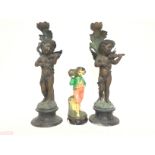 A large pair of bronze putti figures 44cm tall & a