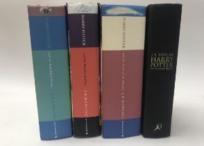 A collection of Harry Potter books, including four